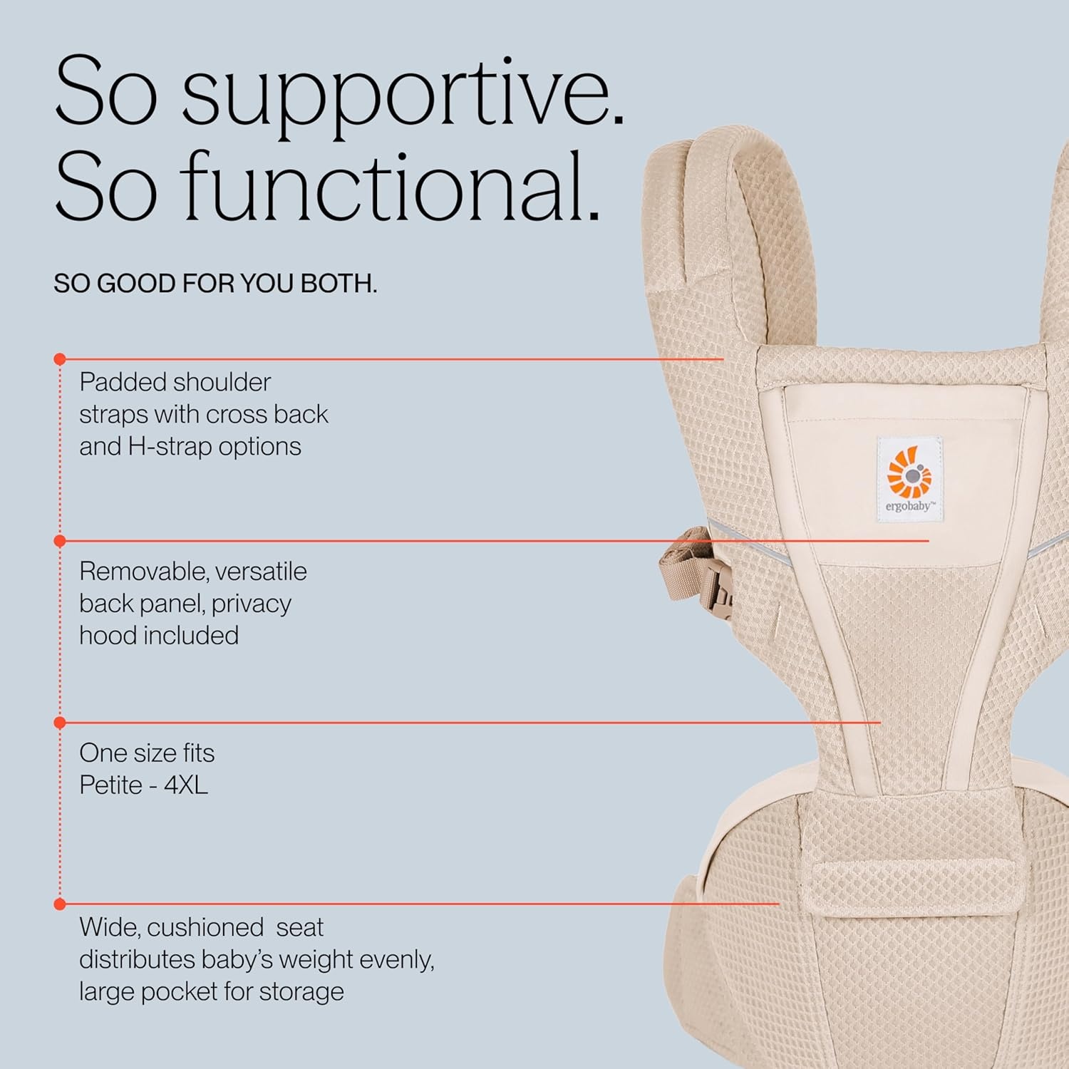 image:imageErgobaby Alta Hip Seat Baby Carrier for Babies and Toddlers 448 Months 3Position Convertible Ergonomic Baby Carrier Storage Pocket Sun Hood HipHealthy Positioning Fits 1245 lbs Onyx BlackPearl Grey