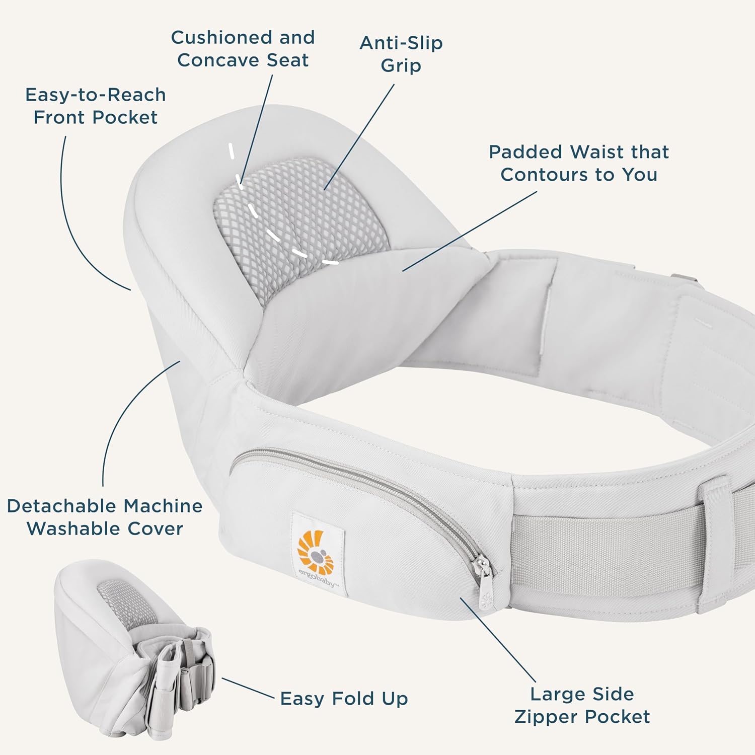 image:imageErgobaby Alta Hip Seat Baby Carrier for Babies and Toddlers 448 Months 3Position Convertible Ergonomic Baby Carrier Storage Pocket Sun Hood HipHealthy Positioning Fits 1245 lbs Onyx BlackPearl Grey