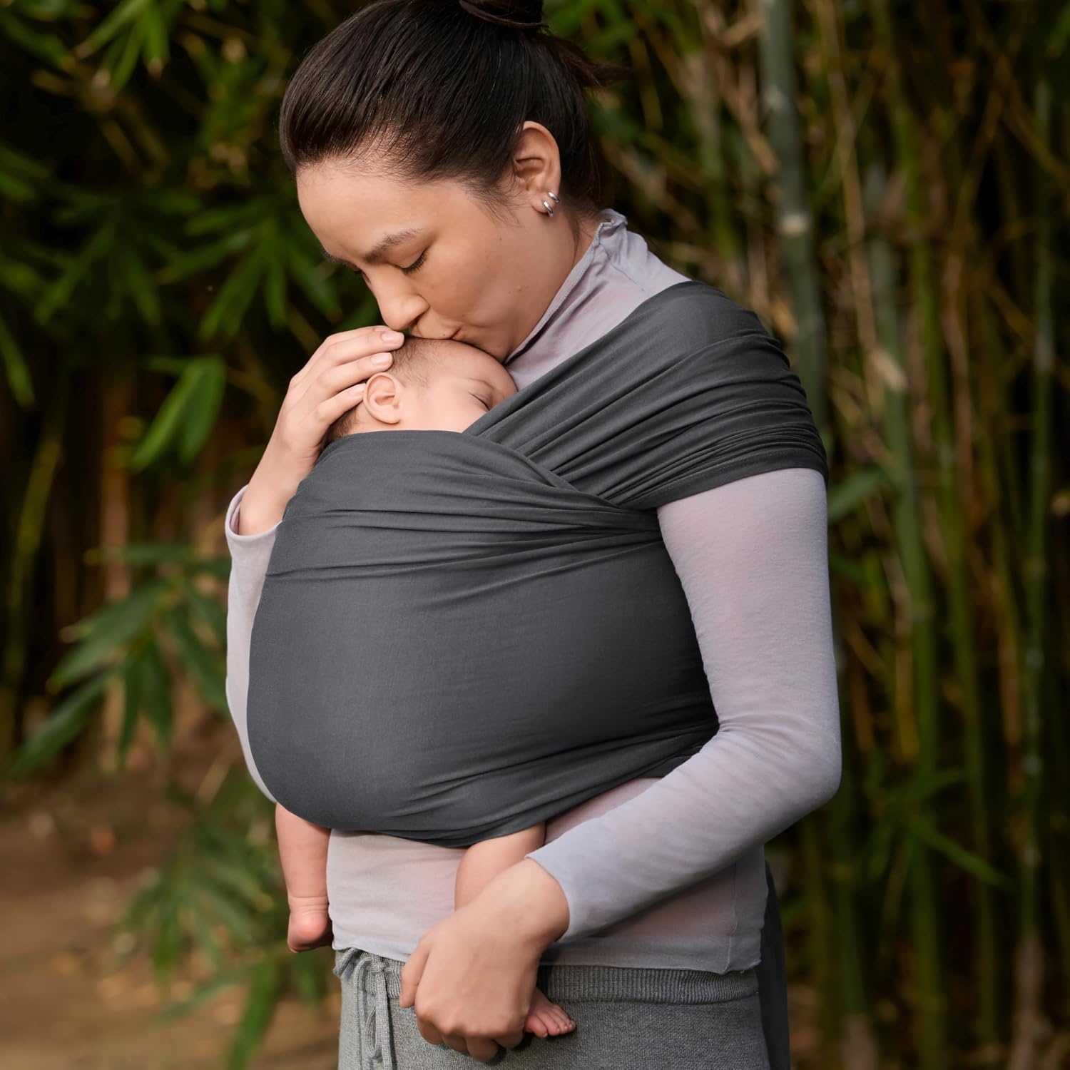 image:imageErgobaby Aura Baby Wrap Carrier for Newborn 012 Months Soft Stretchy Infant Wrap Carrier with HipHealthy Positioning PreTied Design Fits 825 lbs Twilight NavySoft Black