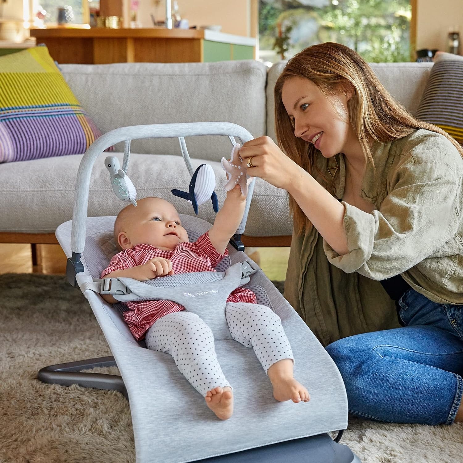 image:imageErgobaby Evolve 3in1 Bouncer Seat for Babies and Toddlers 5525 lbs Multi Position Baby Rocker Seat with Adjustable Heights Secure Harness Newborn Insert Mesh CreamOcean Wonders Light Grey