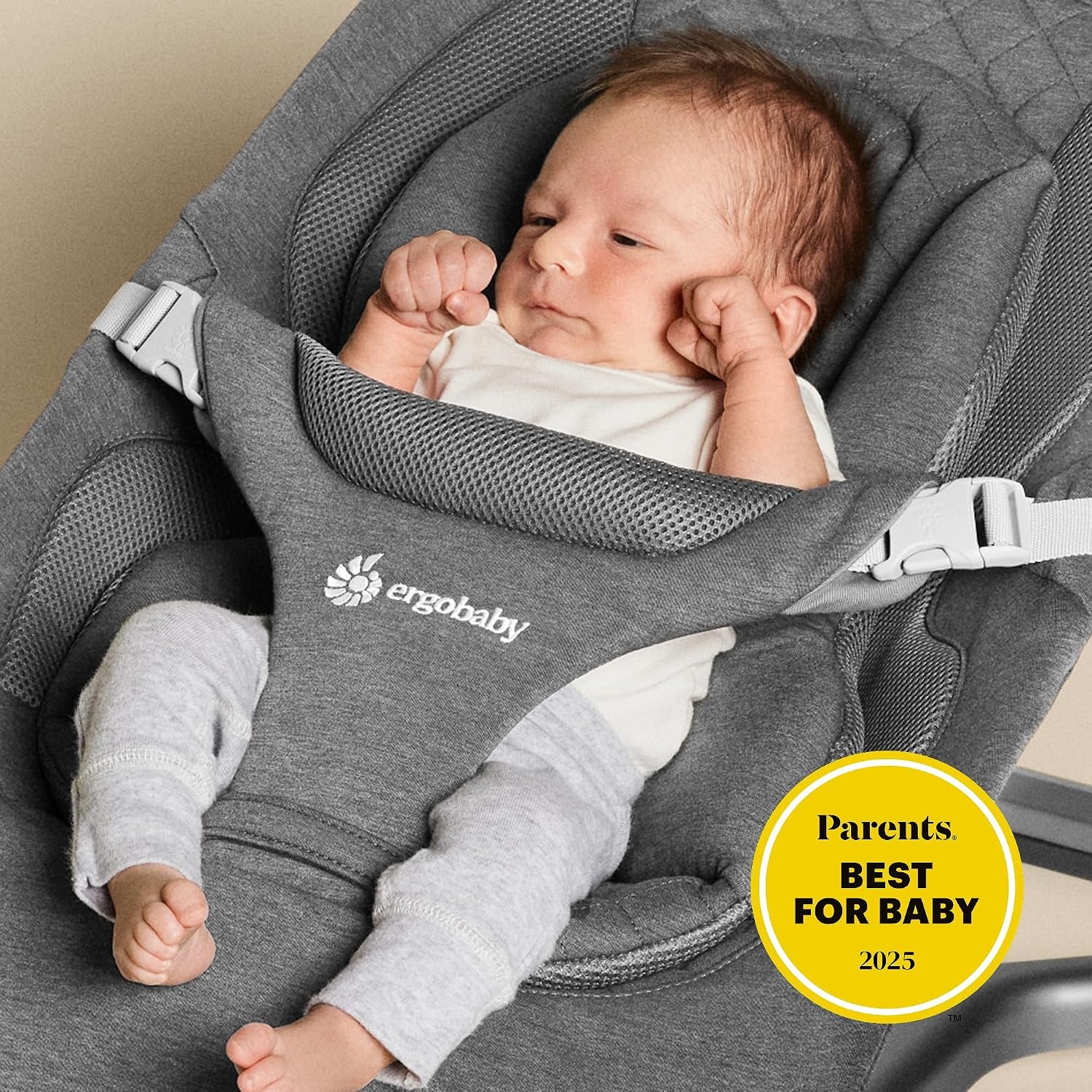 image:imageErgobaby Evolve 3in1 Bouncer Seat for Babies and Toddlers 5525 lbs Multi Position Baby Rocker Seat with Adjustable Heights Secure Harness Newborn Insert Mesh CreamCharcoal Grey