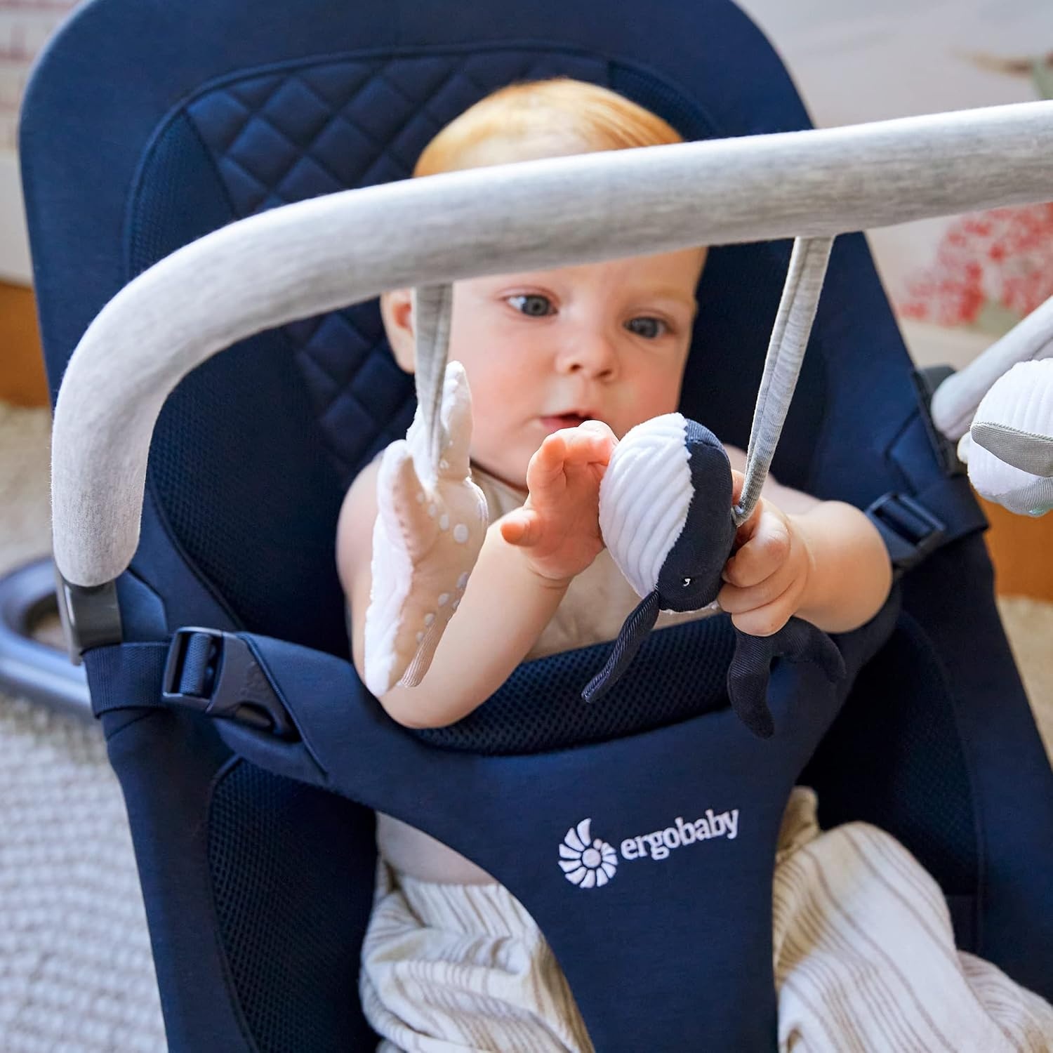 image:imageErgobaby Evolve 3in1 Bouncer Seat for Babies and Toddlers 5525 lbs Multi Position Baby Rocker Seat with Adjustable Heights Secure Harness Newborn Insert Mesh CreamOcean Wonders Light Grey
