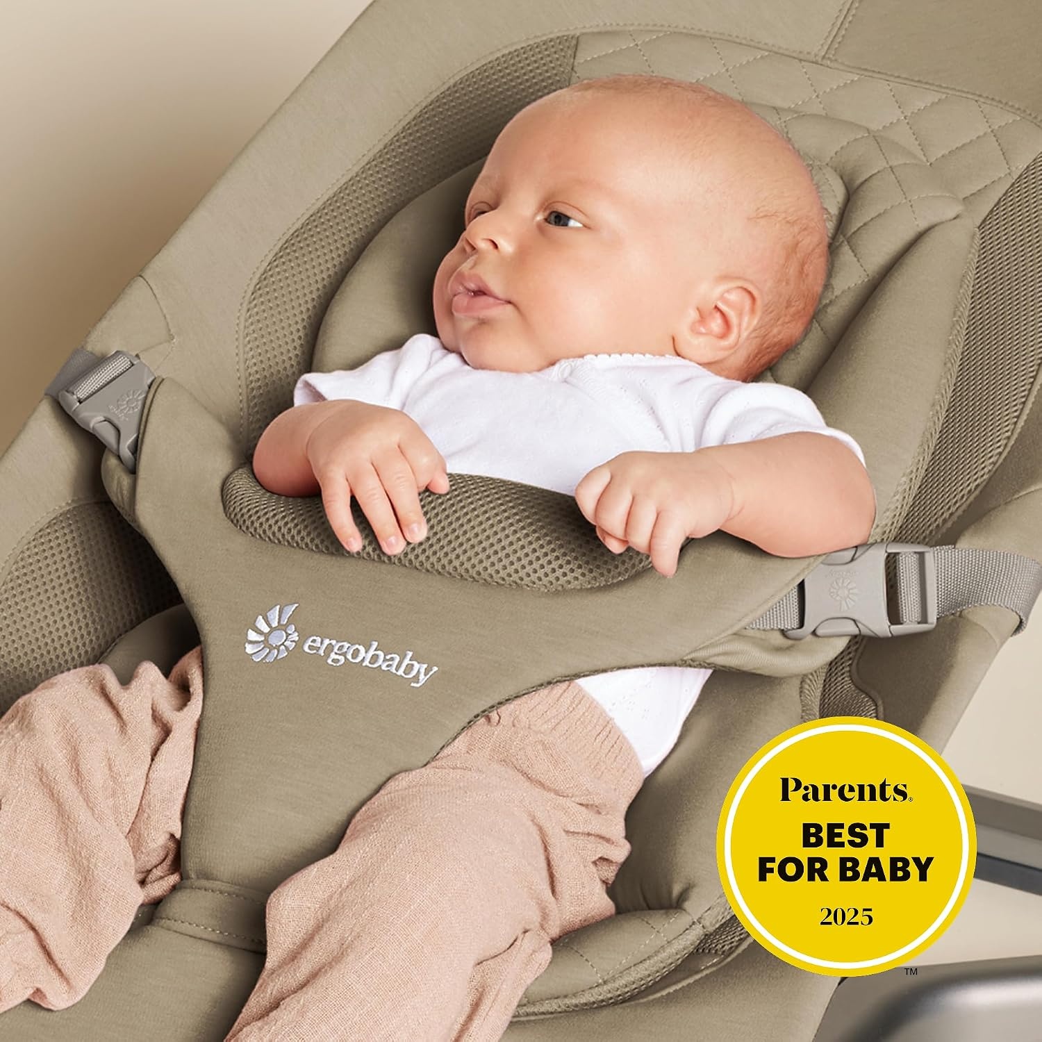 image:imageErgobaby Evolve 3in1 Bouncer Seat for Babies and Toddlers 5525 lbs Multi Position Baby Rocker Seat with Adjustable Heights Secure Harness Newborn Insert Mesh CreamSoft Olive