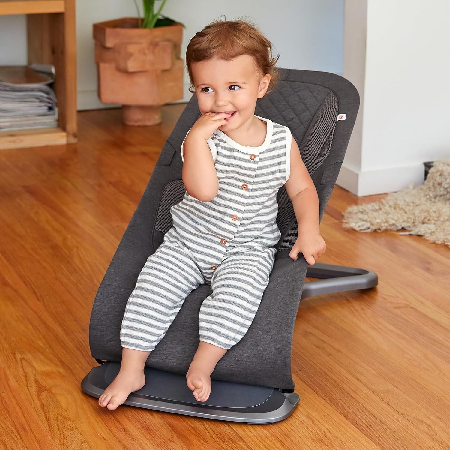 image:imageErgobaby Evolve 3in1 Bouncer Seat for Babies and Toddlers 5525 lbs Multi Position Baby Rocker Seat with Adjustable Heights Secure Harness Newborn Insert Mesh CreamCharcoal Grey