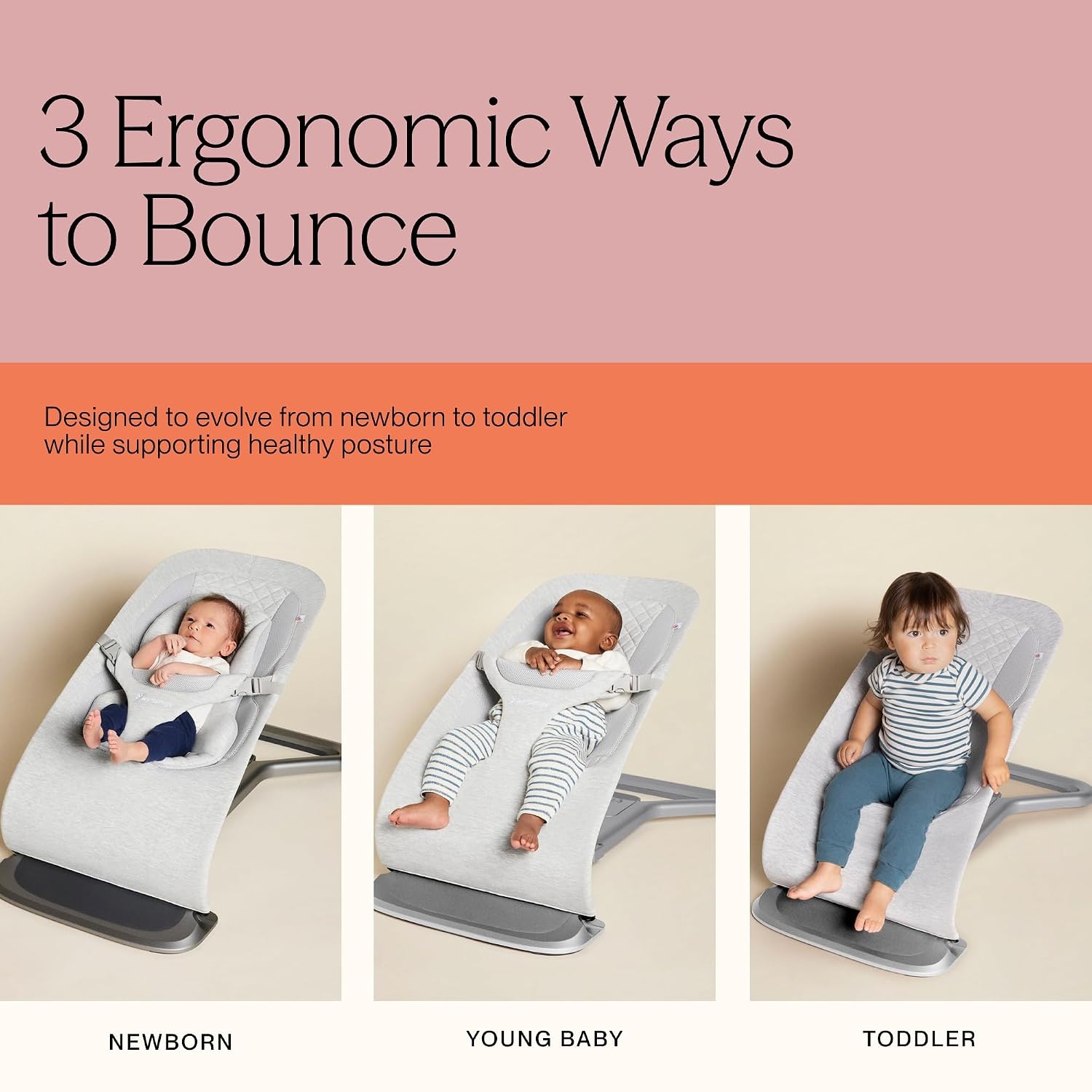 image:imageErgobaby Evolve 3in1 Bouncer Seat for Babies and Toddlers 5525 lbs Multi Position Baby Rocker Seat with Adjustable Heights Secure Harness Newborn Insert Mesh CreamSoft Olive