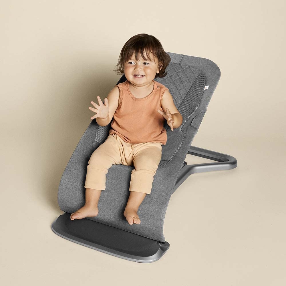 image:imageErgobaby Evolve 3in1 Bouncer Seat for Babies and Toddlers 5525 lbs Multi Position Baby Rocker Seat with Adjustable Heights Secure Harness Newborn Insert Mesh CreamCharcoal Grey