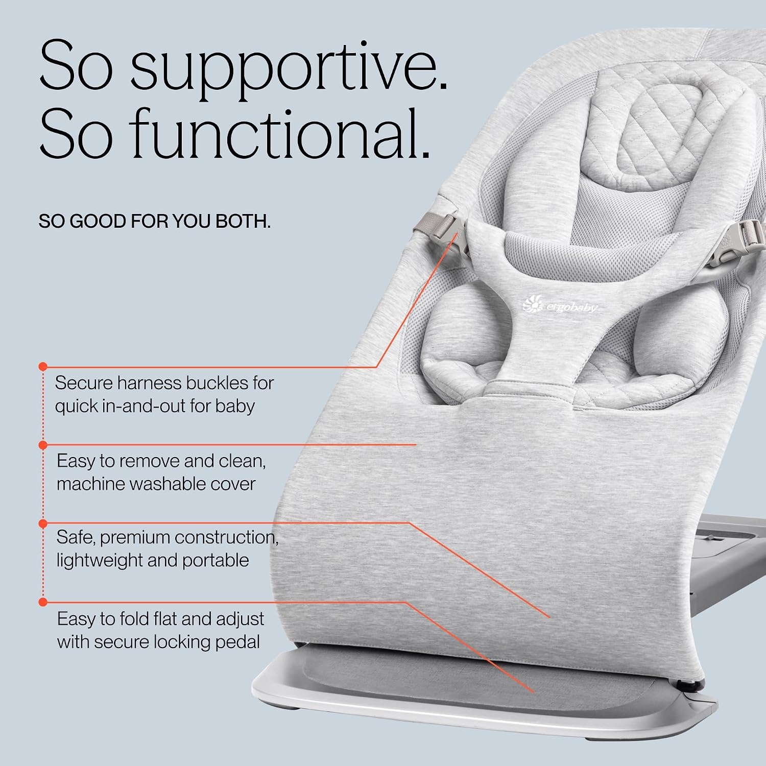 image:imageErgobaby Evolve 3in1 Bouncer Seat for Babies and Toddlers 5525 lbs Multi Position Baby Rocker Seat with Adjustable Heights Secure Harness Newborn Insert Mesh CreamSoft Olive