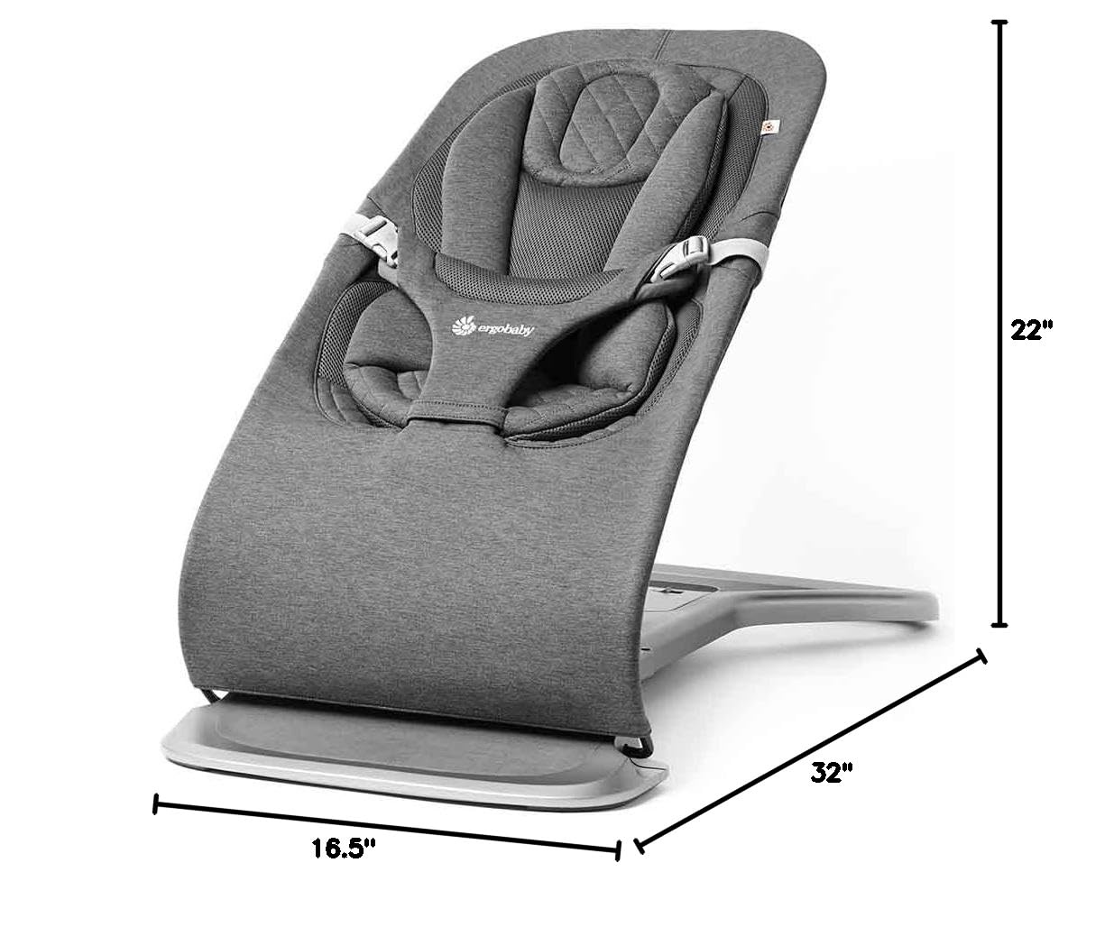 image:imageErgobaby Evolve 3in1 Bouncer Seat for Babies and Toddlers 5525 lbs Multi Position Baby Rocker Seat with Adjustable Heights Secure Harness Newborn Insert Mesh CreamCharcoal Grey