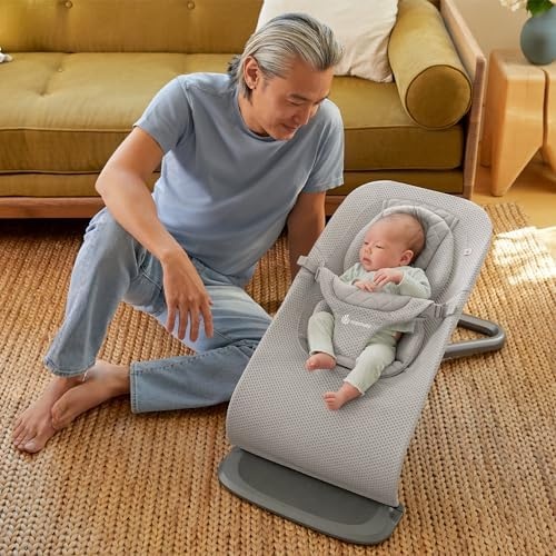 image:imageErgobaby Evolve 3in1 Bouncer Seat for Babies and Toddlers 5525 lbs Multi Position Baby Rocker Seat with Adjustable Heights Secure Harness Newborn Insert Mesh CreamGrey