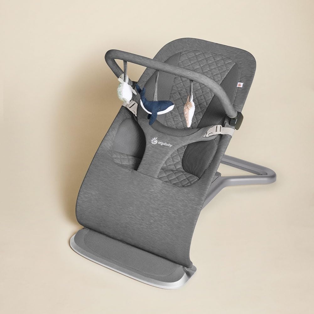 image:imageErgobaby Evolve 3in1 Bouncer Seat for Babies and Toddlers 5525 lbs Multi Position Baby Rocker Seat with Adjustable Heights Secure Harness Newborn Insert Mesh CreamOcean Wonders Charcoal Grey