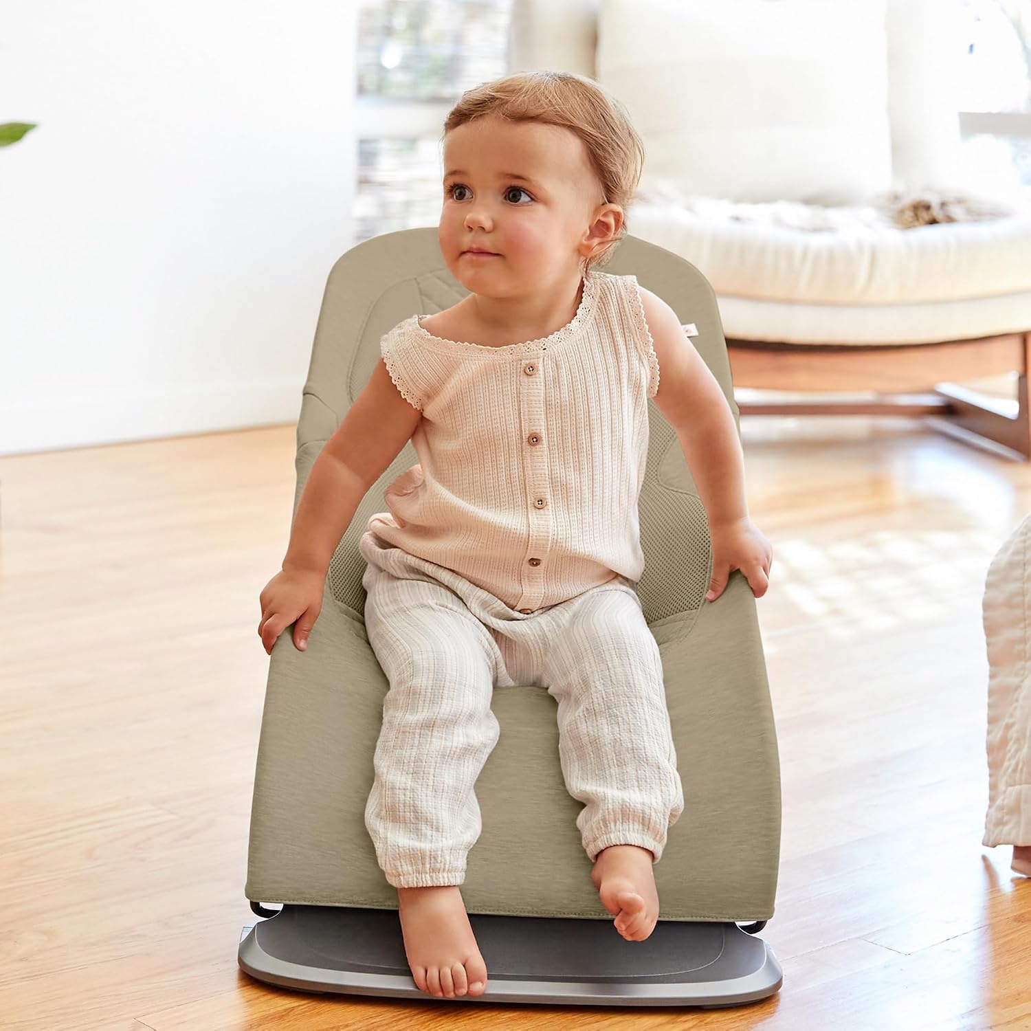 image:imageErgobaby Evolve 3in1 Bouncer Seat for Babies and Toddlers 5525 lbs Multi Position Baby Rocker Seat with Adjustable Heights Secure Harness Newborn Insert Mesh CreamSoft Olive