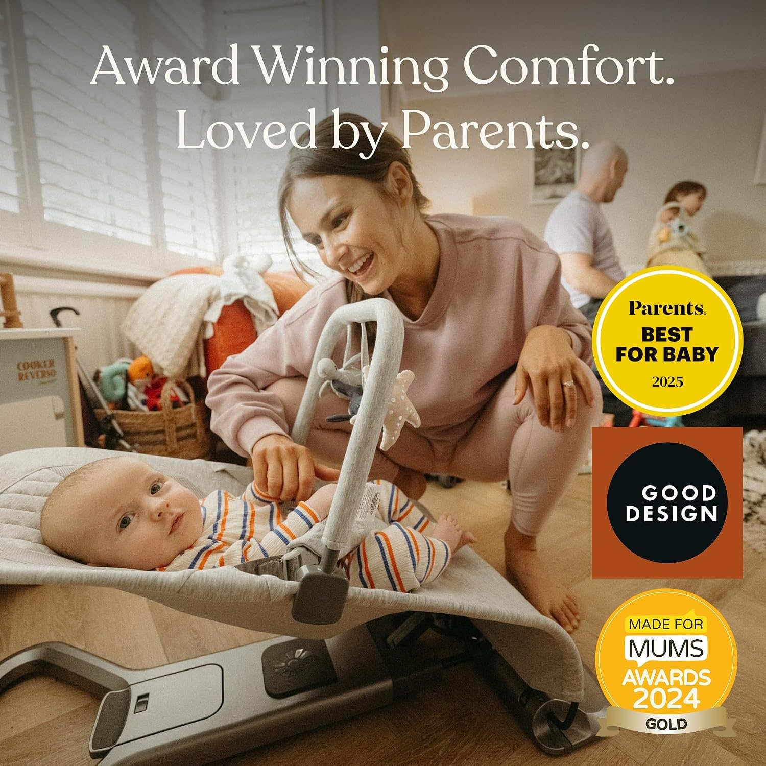 image:imageErgobaby Evolve 3in1 Bouncer Seat for Babies and Toddlers 5525 lbs Multi Position Baby Rocker Seat with Adjustable Heights Secure Harness Newborn Insert Mesh CreamGrey