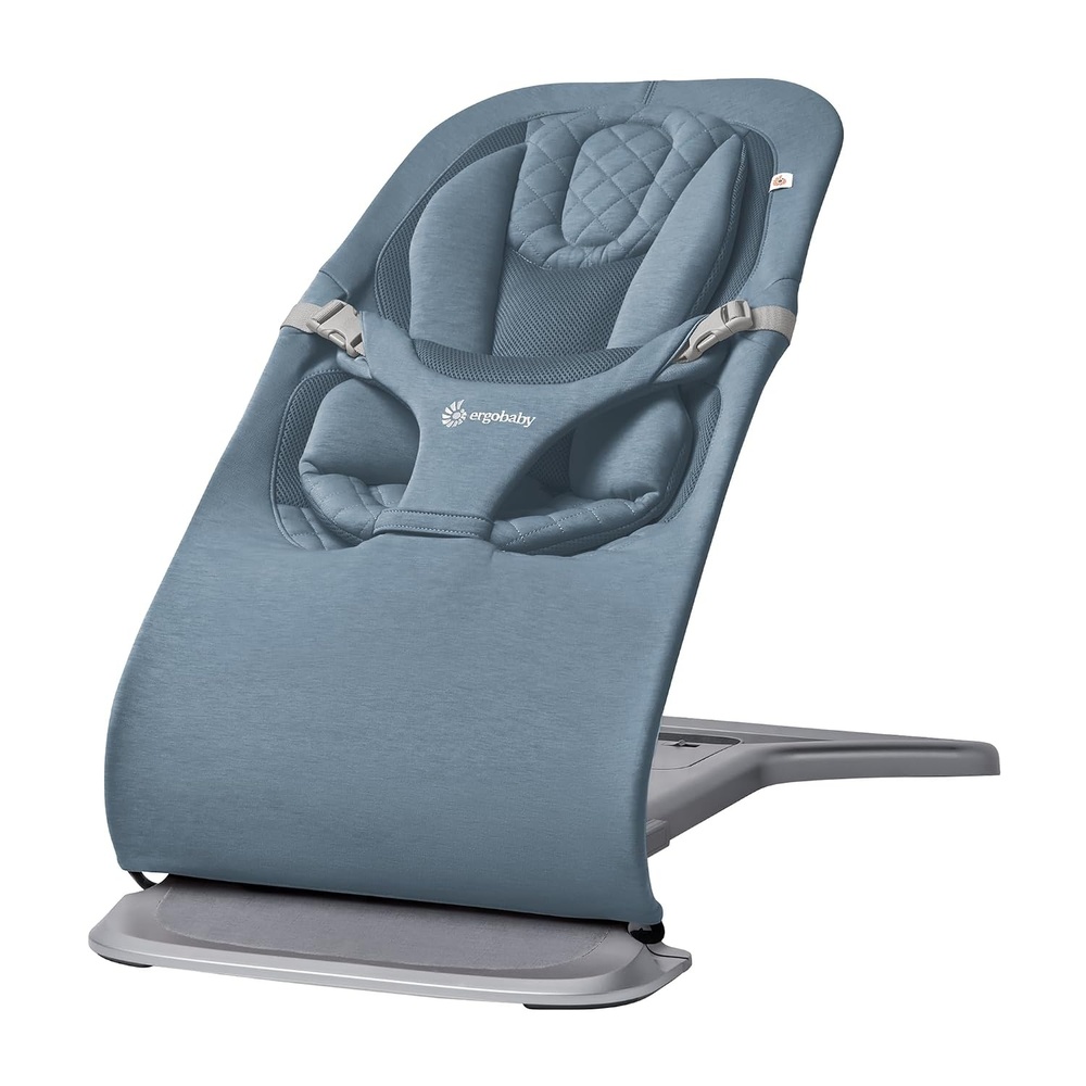 image:imageErgobaby Evolve 3in1 Bouncer Seat for Babies and Toddlers 5525 lbs Multi Position Baby Rocker Seat with Adjustable Heights Secure Harness Newborn Insert Mesh CreamOxford Blue
